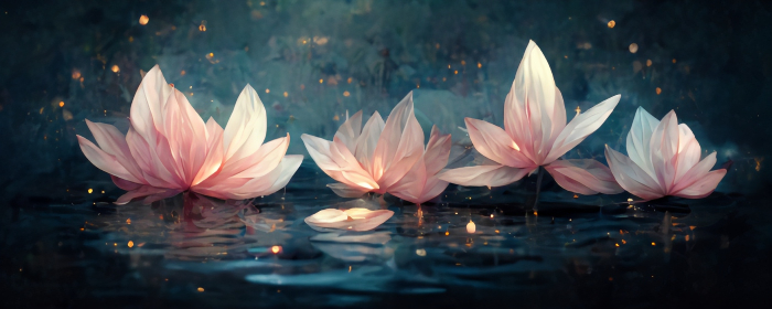 beautiful pink lilies floating on a calm pond